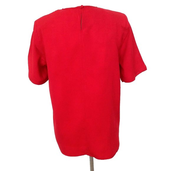 Alexandria Vintage Short Sleeve Red Blouse 100% Silk Size Small - Picture 4 of 6